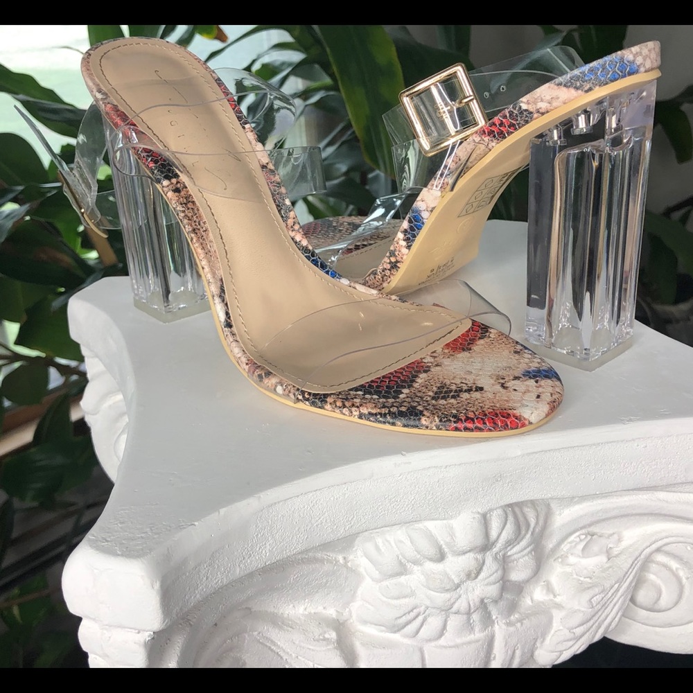 Women’s block heel. Snake/Animal print.